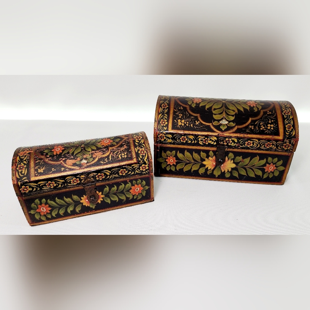 Vintage handpainted folk art wooden nesting chests